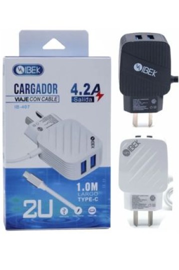 Cargador 2 Usb Celular Ibek Con Cable Tipo C 4.2a